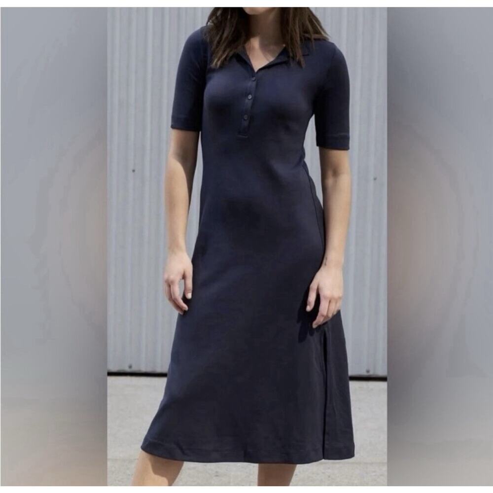 NWOT AYR Womens The Scout Dress XS Pima Cotton Midi‎ Length Minimalist Navy Blue